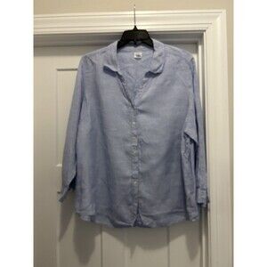 Sigrid Olsen Top Women's Size 3X Linen Button Up 3/4 Roll Tab Sleeve Light Blue